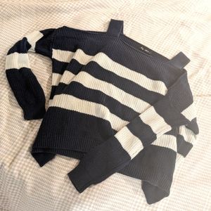 Navy & White Striped Knit Shoulderless Sweater Top 🛥️💙🤍